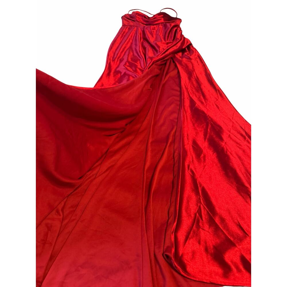 STACEES Red Satin Corset Gown Thigh-High Slit - Size 8 - Picture 11 of 16